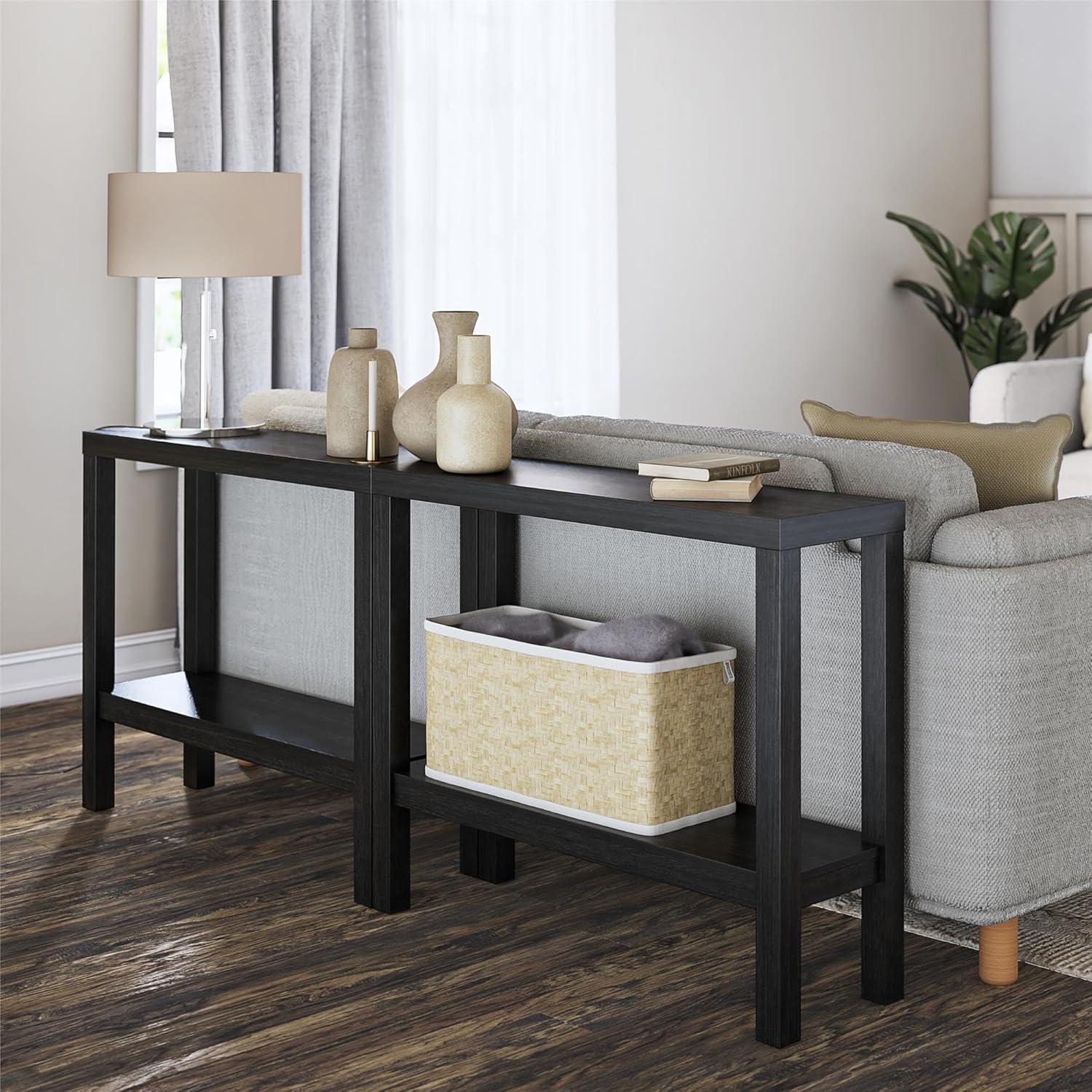 Black MDF Rectangular Sofa Accent Tables with Storage