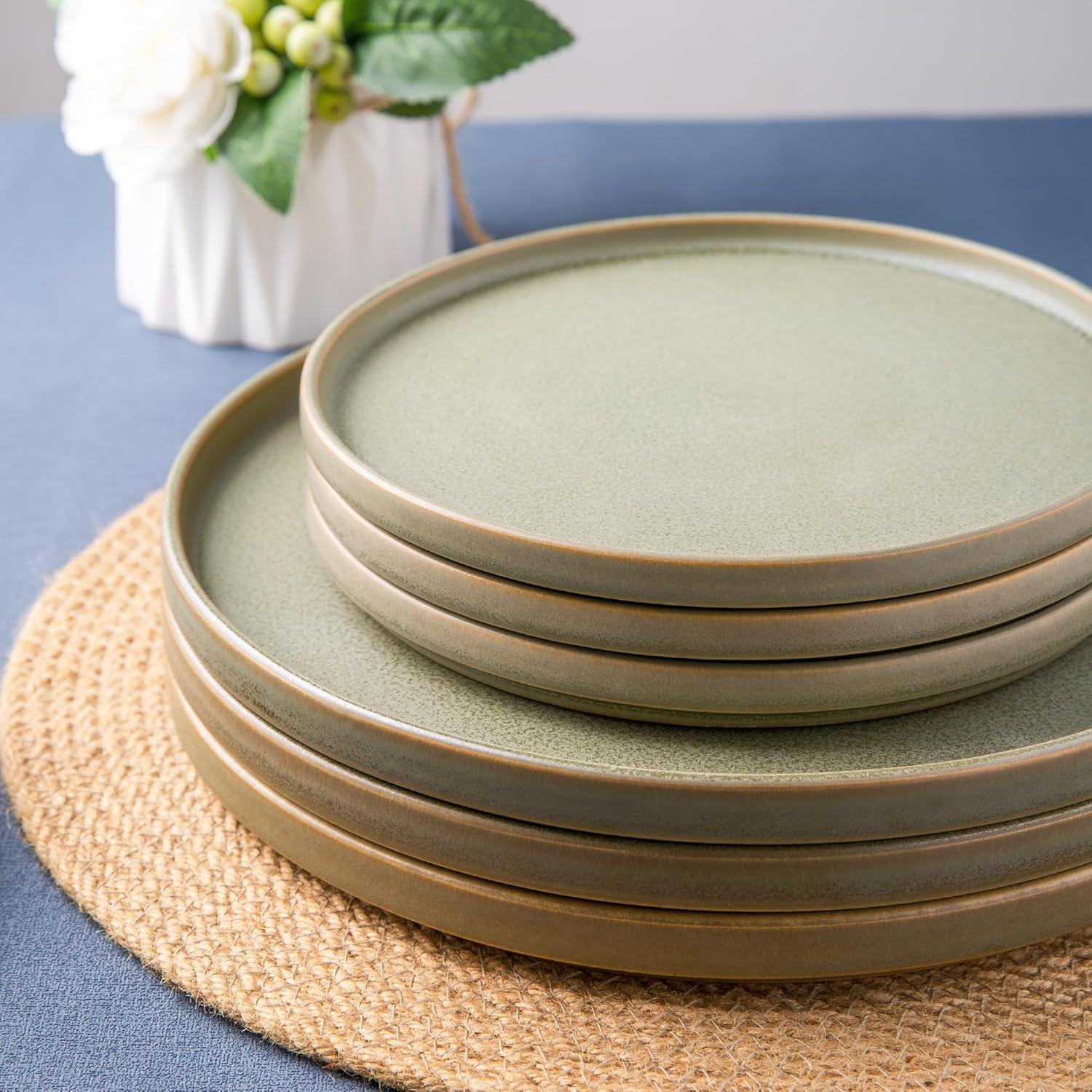 Matte Army Green Ceramic Dinner Plates Set of 4