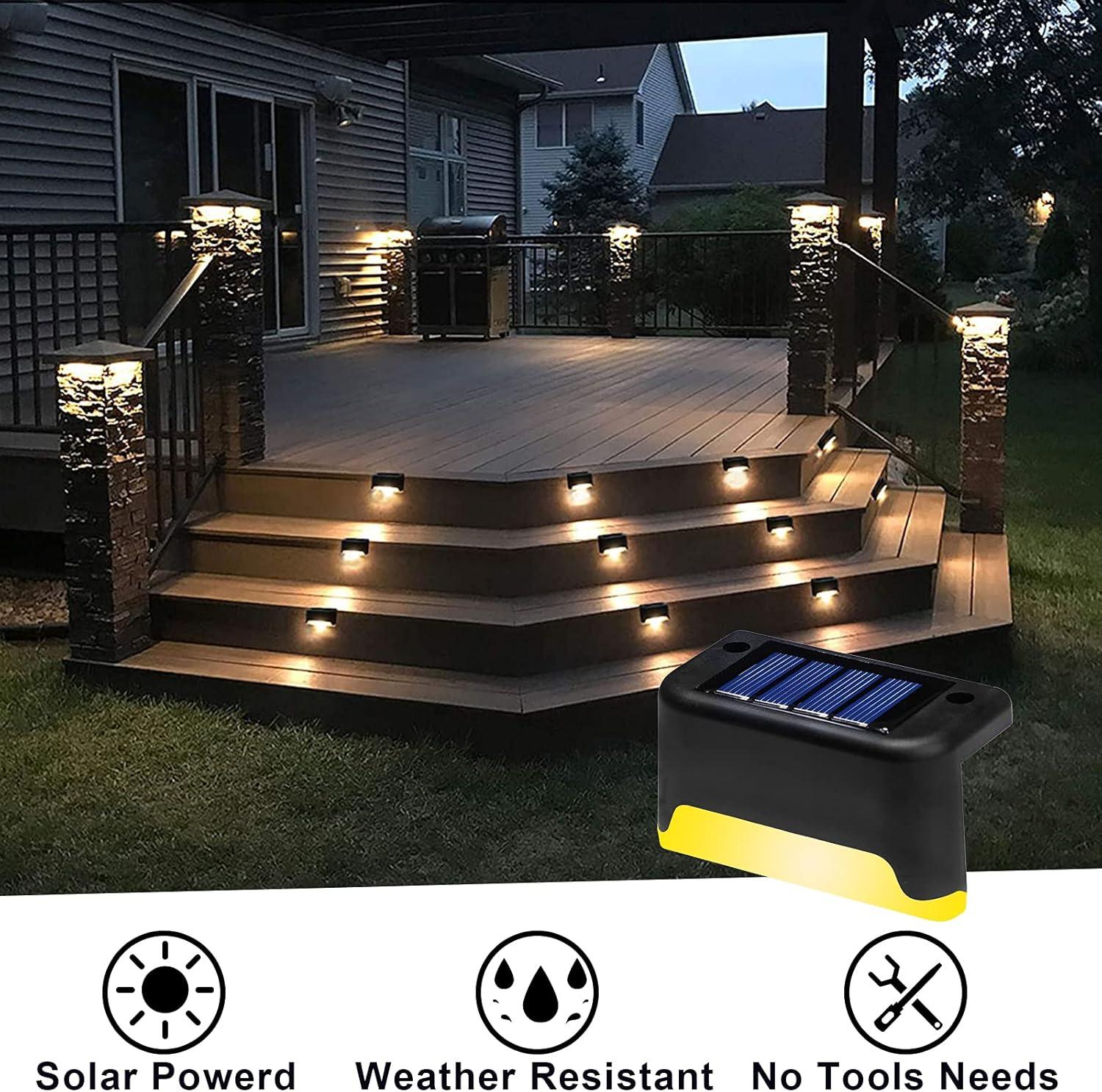 K.E.J. Solar Pool Side Lights Color Changing Solar Deck Lights Outdoor LED Step Light Waterproof Pool Accessories Decor for Stairs Fence Yard Driveway Pathway Yard Backyard Garden (Black-Color, 8)
