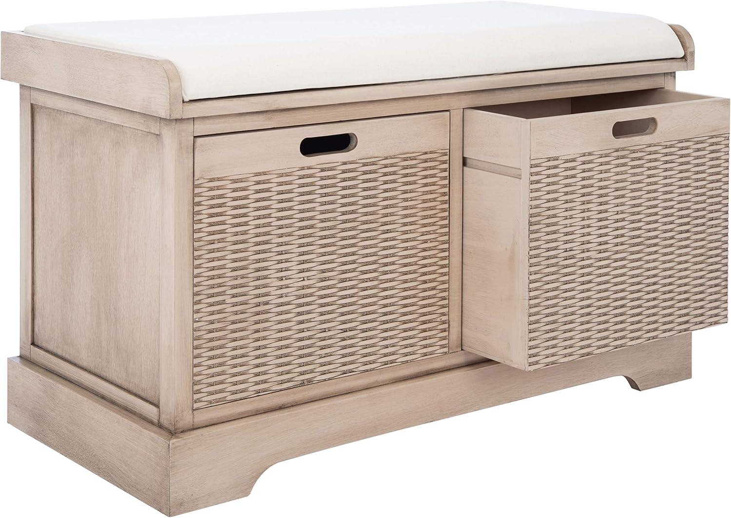 Landers Sand Cushioned Storage Bench with Dual Basket Drawers