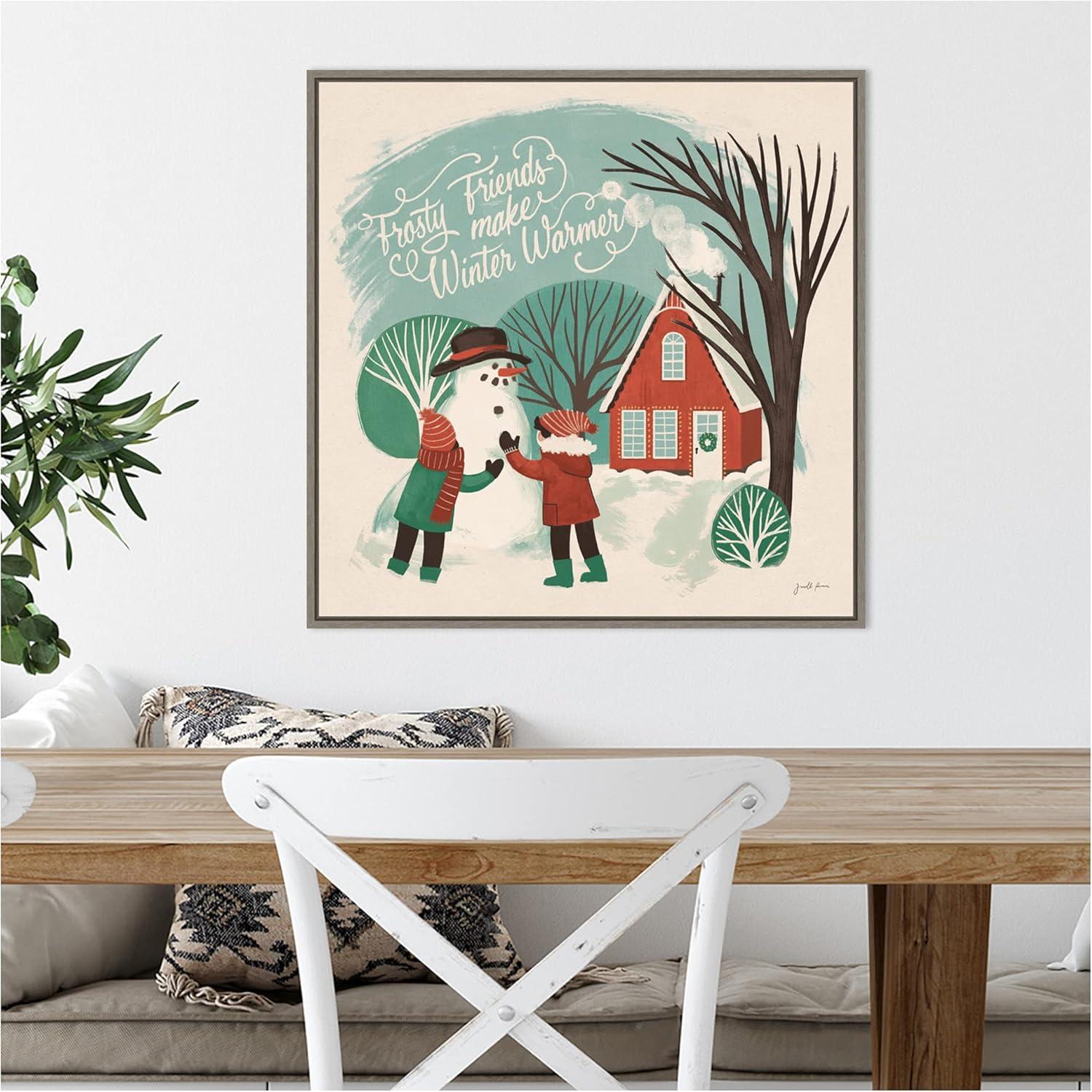 Amanti Art Winter Bliss III Snowman Framed Canvas Wall Art Print