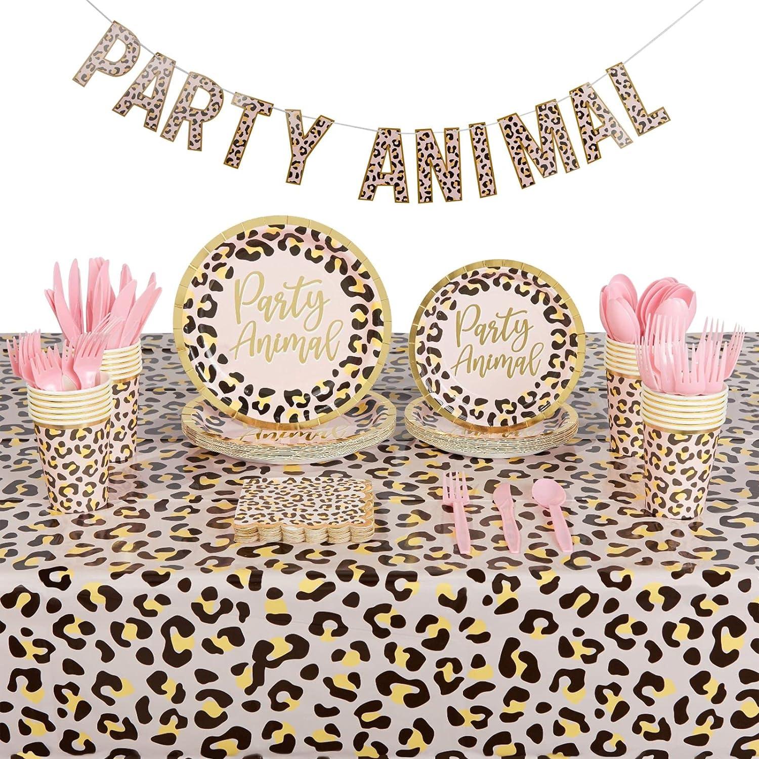 Sparkle and Bash Serves 24 Safari Birthday Party Supplies with Paper Plates, Cups, Napkins, Banner, Tablecloths & Cutlery