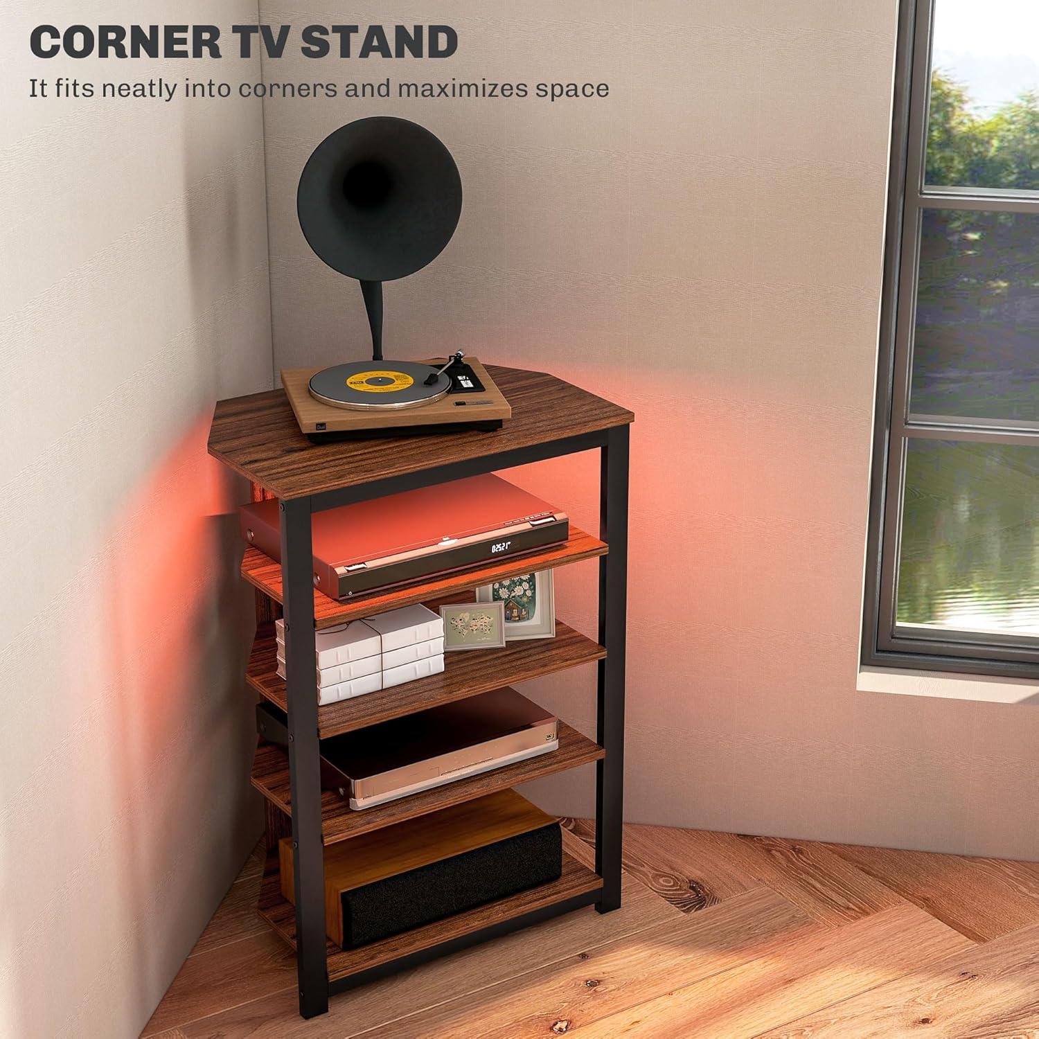 Kadyn Led Tv Stand, Entertainment Center With Storage Shelves And Steel Frame For Living Room, Brown