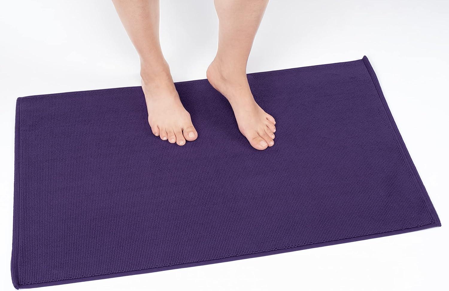 American Soft Linen 100% Cotton Bath Mat Rugs, 20x34 inches Slip Resistant Bottom Base Bath Mats for Bathroom, Purple