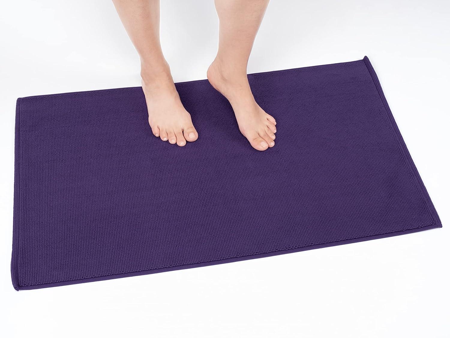 American Soft Linen 100% Cotton Bath Mat Rugs, 20x34 inches Slip Resistant Bottom Base Bath Mats for Bathroom, Purple