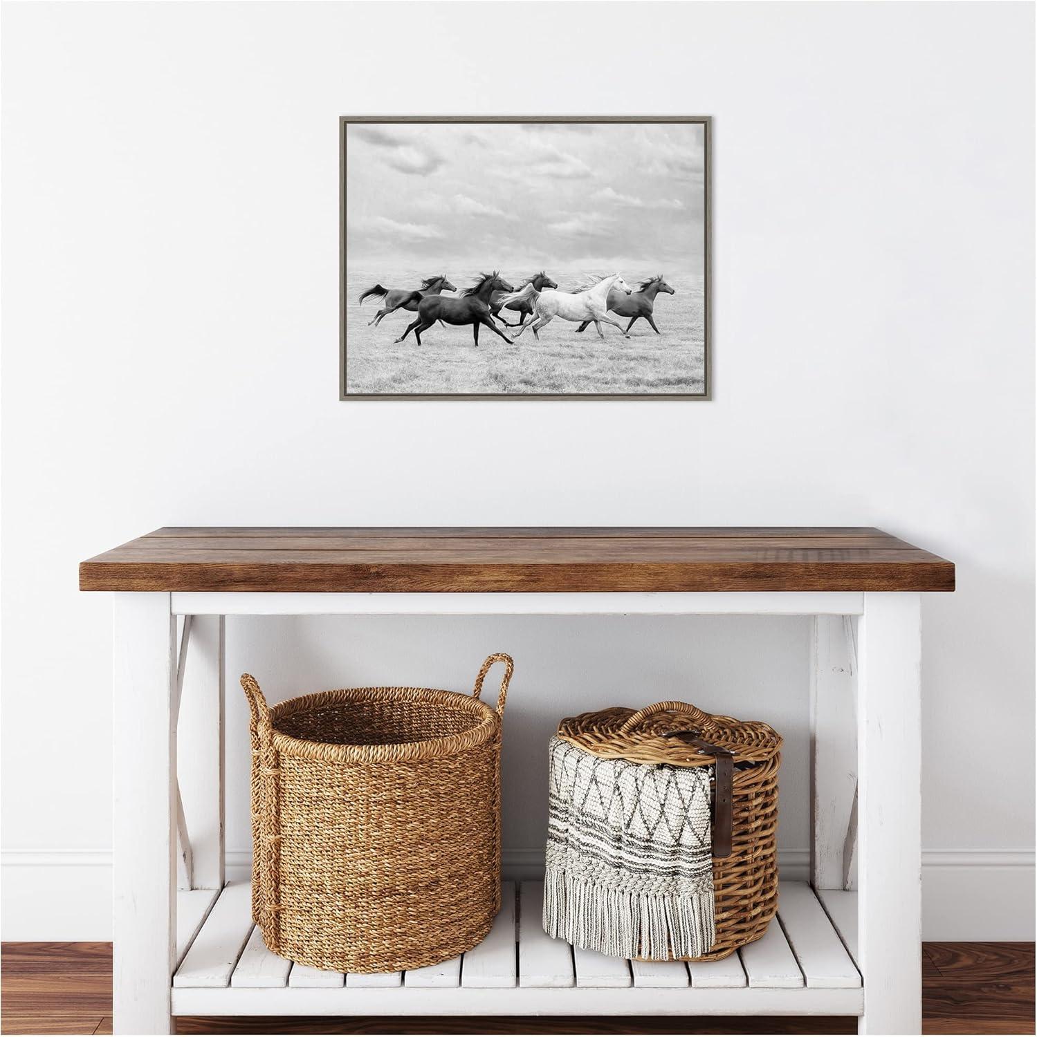 24" x 18" Horse Run I by PH Burchett Framed Canvas Wall Art - Amanti Art: Modern Lithograph, Sawtooth Back Mounted