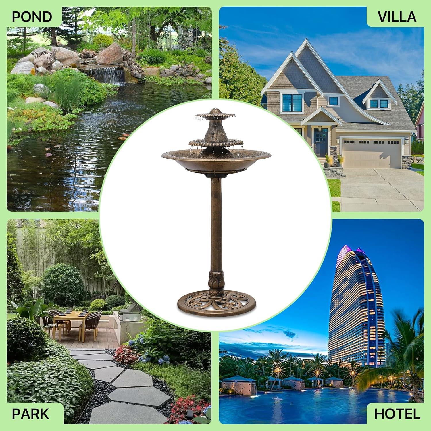 Magshion 35" Outdoor Garden Pedestal Water Fountain and Birdbath, 3 Tier Waterfall with Recirculating Pump, for Garden Patio Backyard D?cor, Bronze