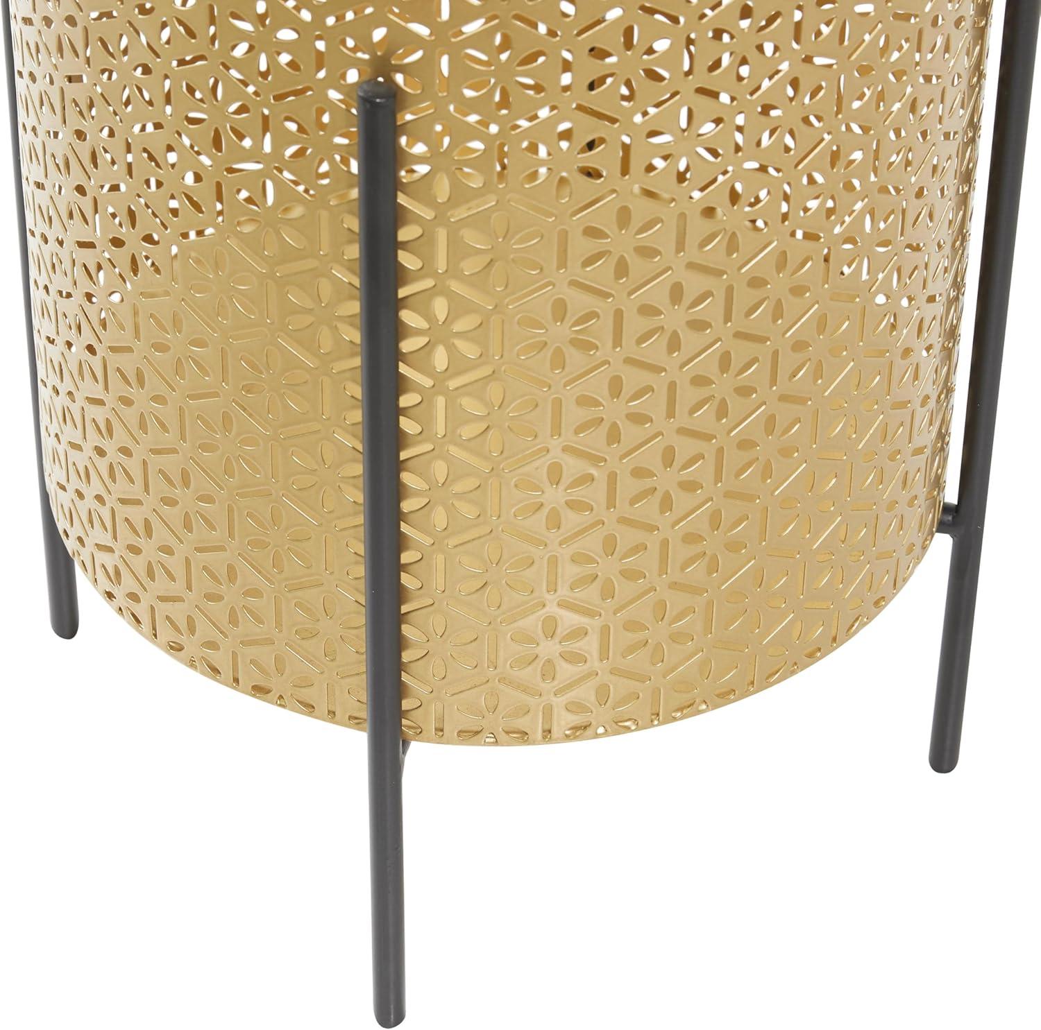 CosmoLiving by Cosmopolitan 15", 14"H Indoor Outdoor Floral Cutout Gold Metal Planter with Removable Stand (2 Count)