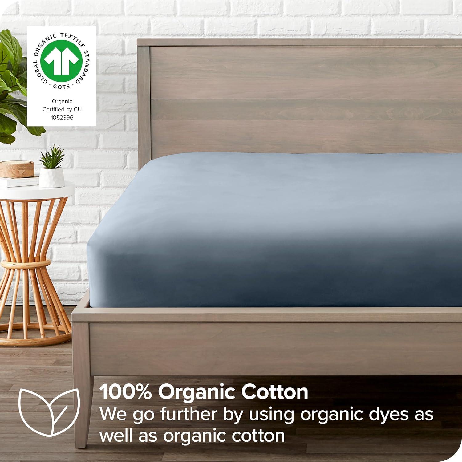 400 Thread Count Organic Cotton Sateen Queen Fitted Sheet Dusty Blue by Bare Home