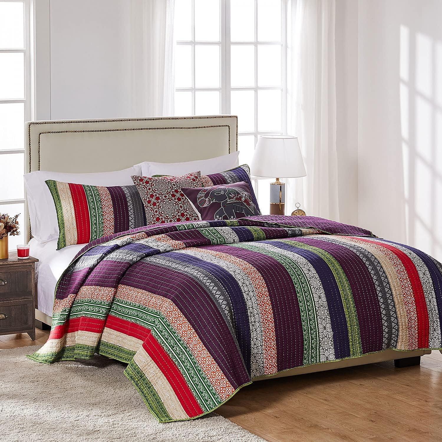 Marley Boho Patchwork Stripe Quilt Set