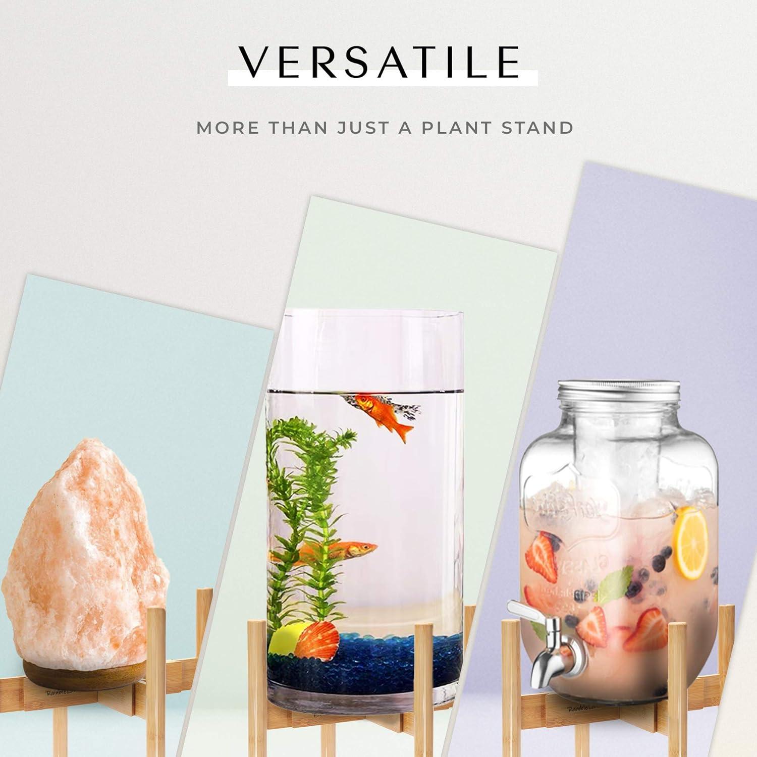 Indoor Plant Stand, Adjustable Wooden Tall Plant Stand, Indoor Planter Holder, Mid Century Modern Planter Outdoor Bamboo Holder, Fits 8 9 10 11 12 in Wide Basket, Expandable Pedestal Only