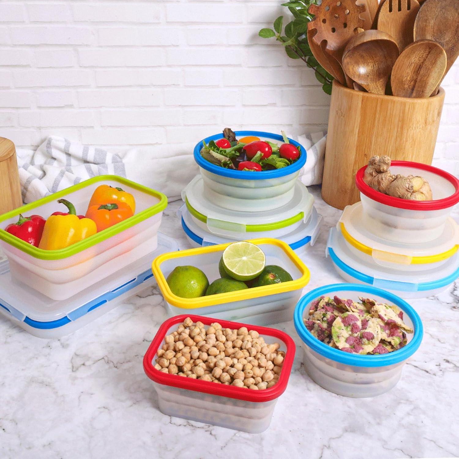 Round Multicolor Collapsible Silicone Food Storage Containers, Set of 4