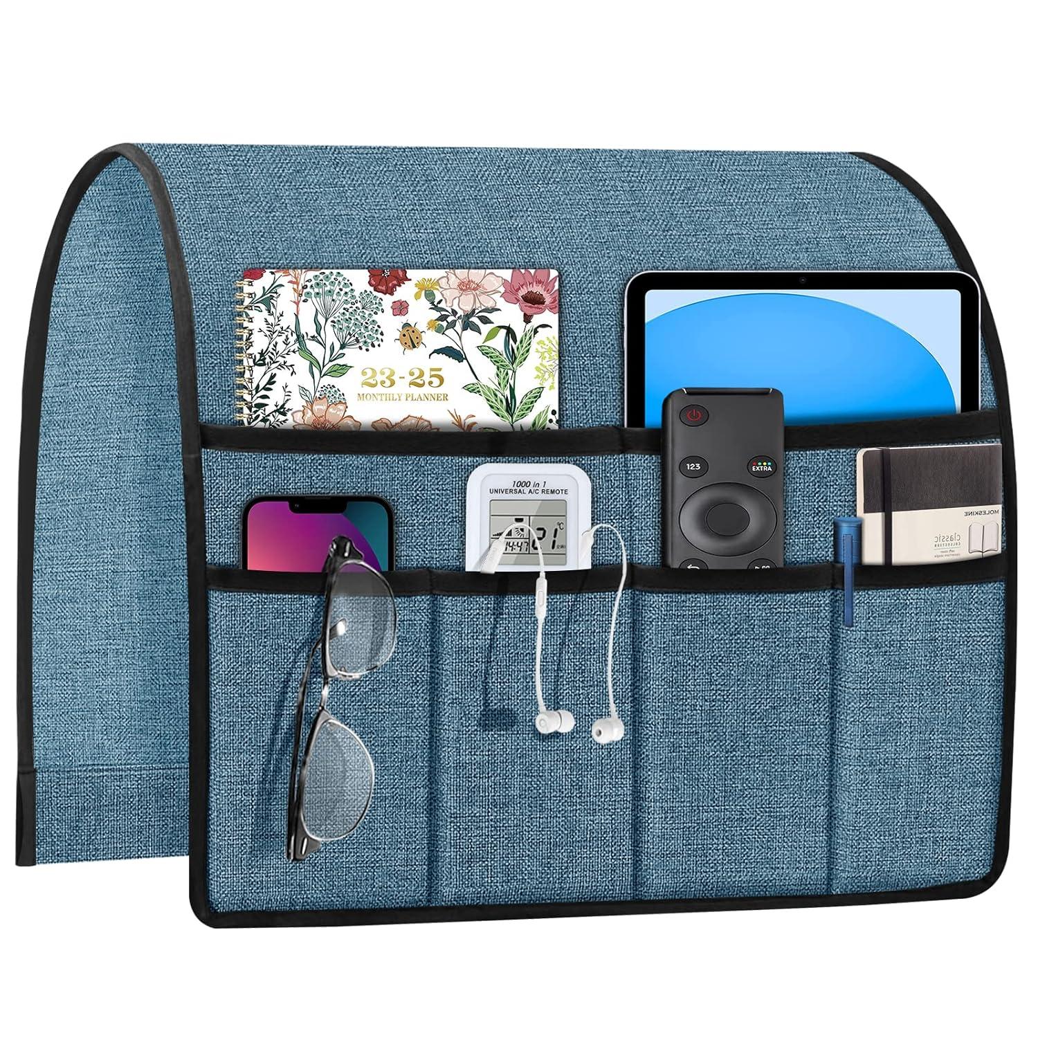 Joywell Remote Holder for Couch Non Slip Sofa Armrest Organizer Armchair Caddy with 6 Pocket Storage for Magazine, Tablet, Phone, iPad, Grey-Blue