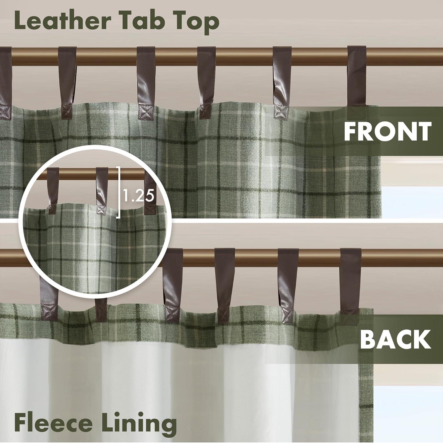 Anaheim Plaid Faux Leather Tab Top Curtain Panel with Fleece Lining