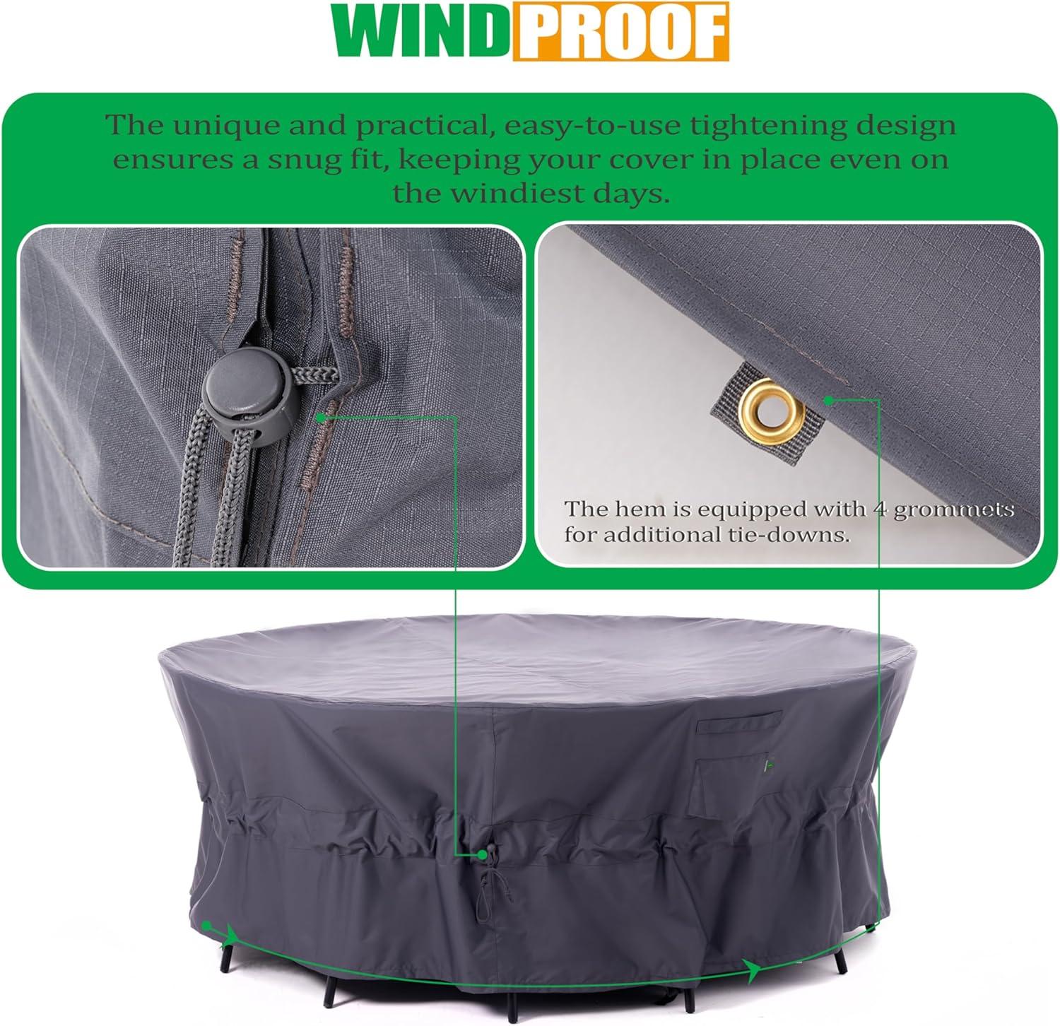 Premium Waterproof Outdoor Patio Round Table Cover: Latest Rip-Stop Fabric, 3-Year Warranty