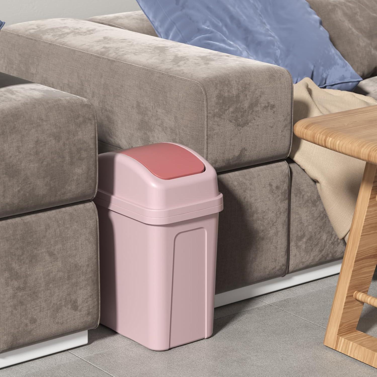 Pink Plastic Swing-Top Lid Trash Can for Kitchen and Bathroom