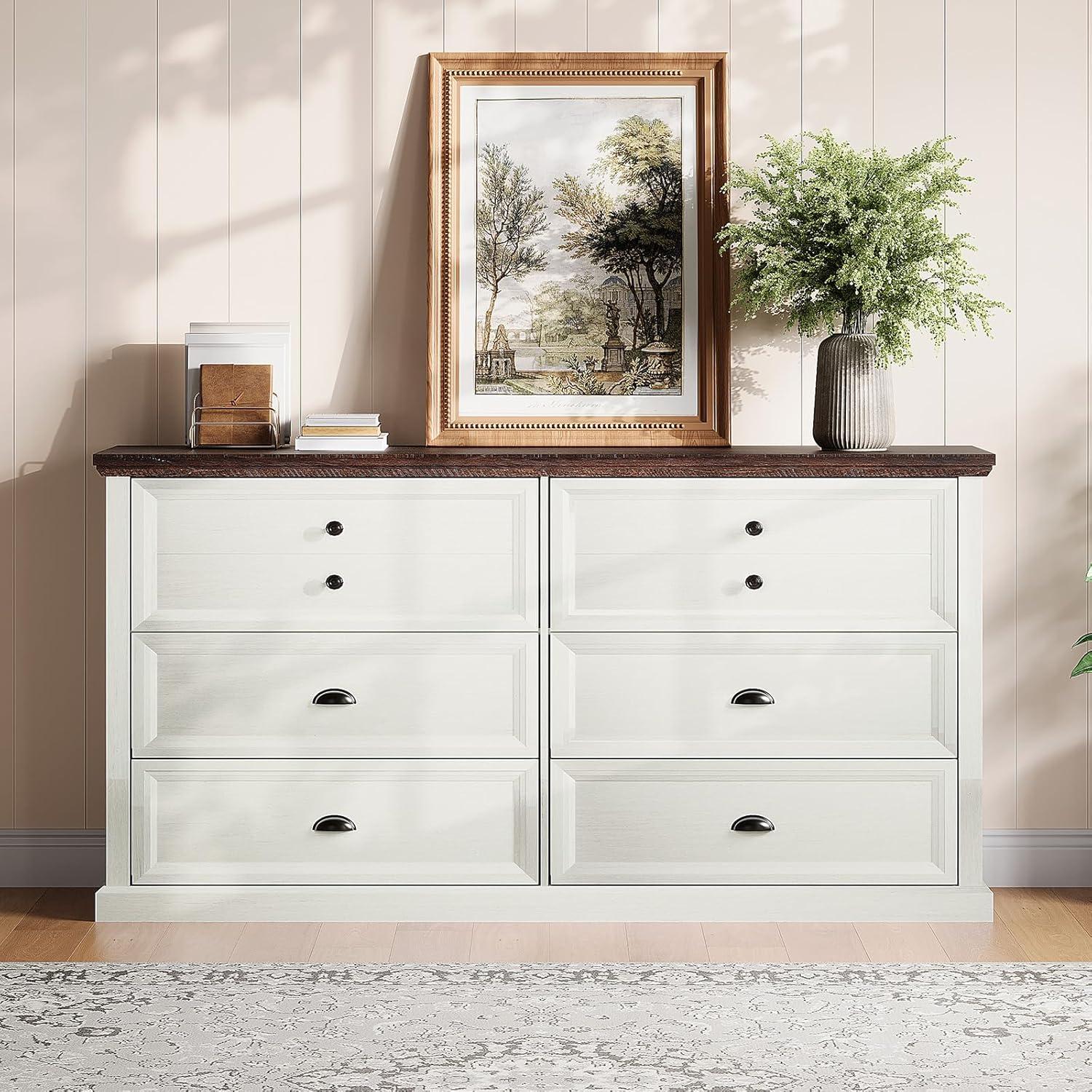 Winston Porter 58" Farmhouse 6 Drawer Dresser