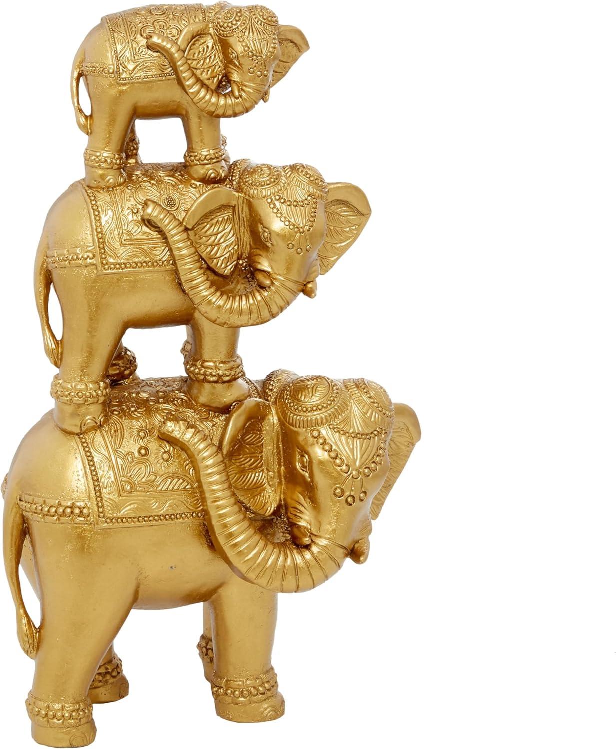 11" x 18" Gold Polystone Stacked Elephant Sculpture, by DecMode