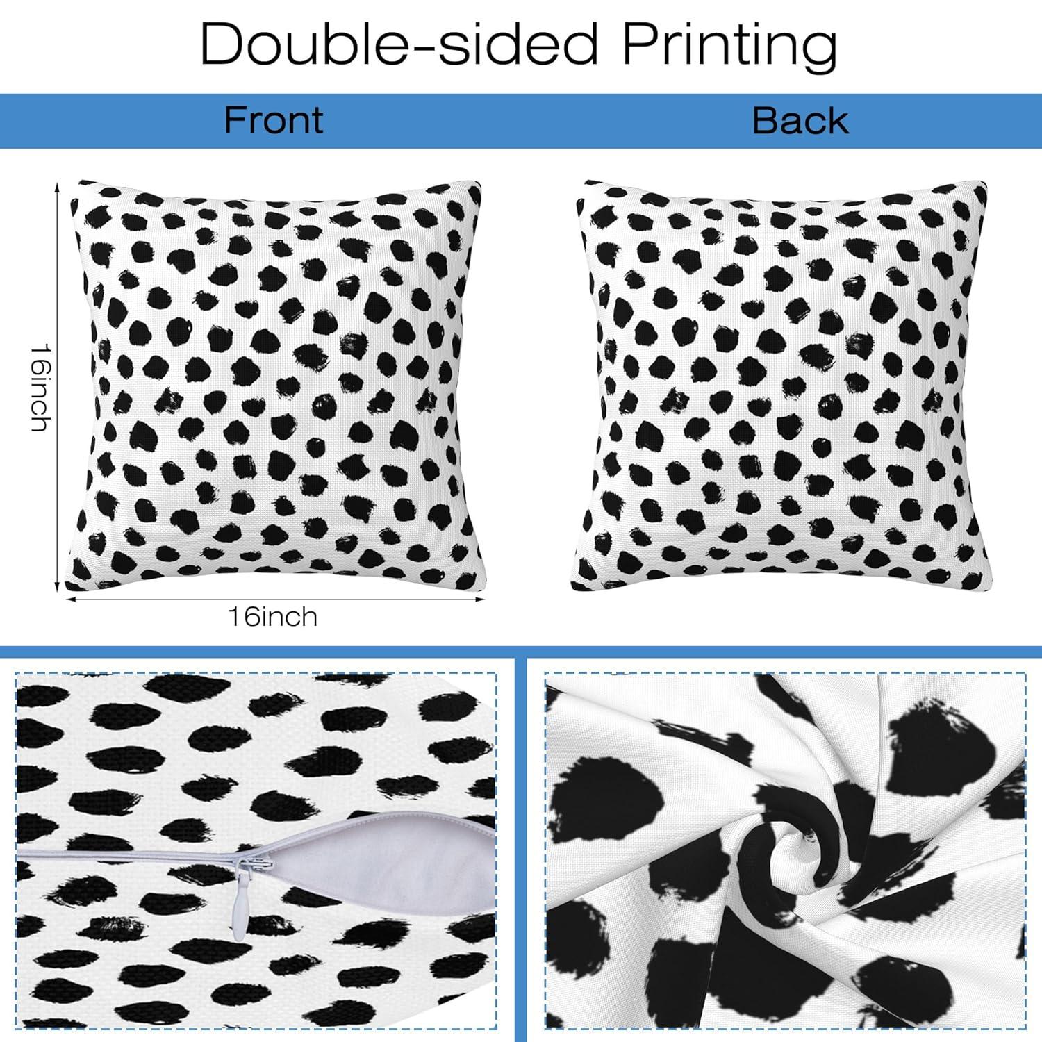 Polka Dots Decorative Throw Pillow Cover Case Brush Strokes Dots Cotton Linen Outdoor Pillow Cases Square Cushion Covers for Sofa Couch Bed Car 18x18 inch Black