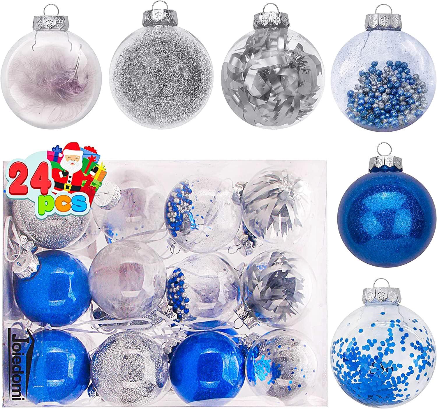 JOYFY 24Pcs 3.15'' Clear Plastic Christmas Ball Ornament Xmas Tree Delicate Decorations