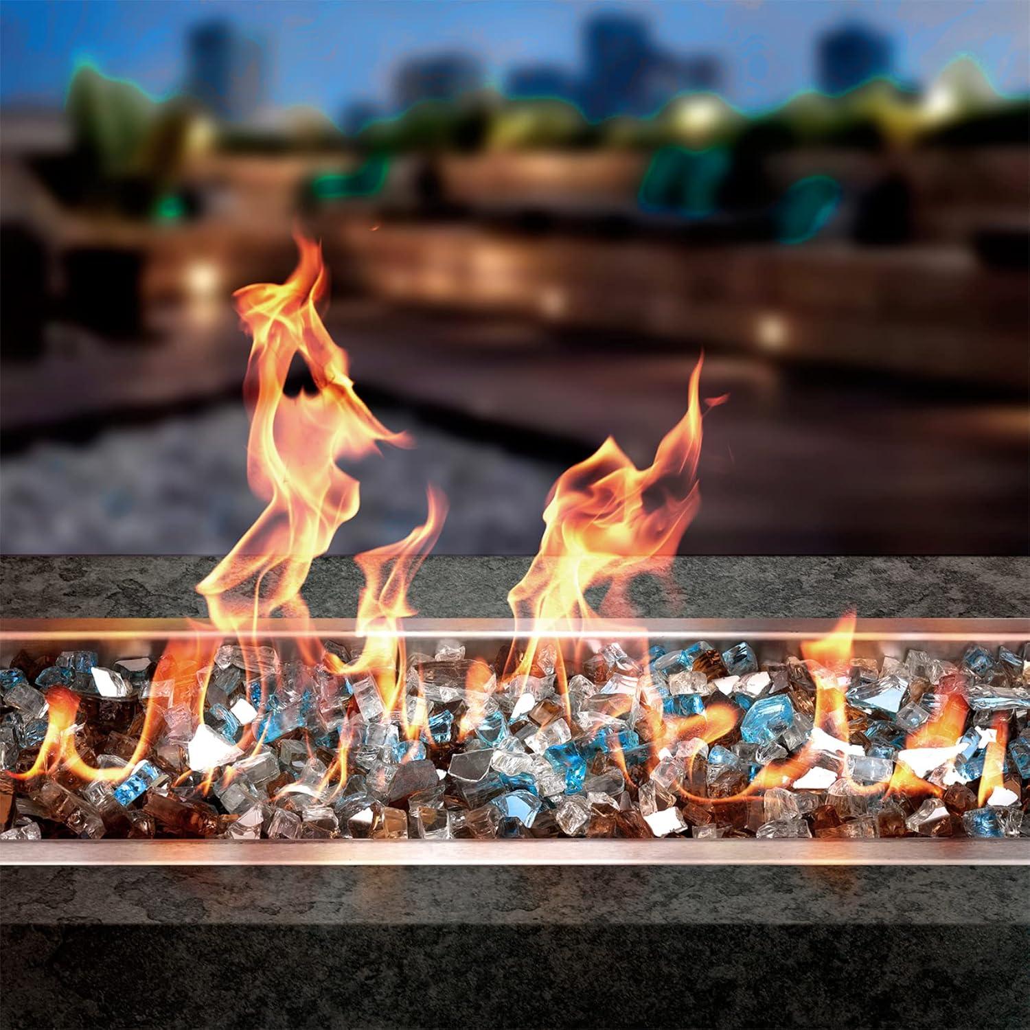 Only Fire 1/4" Aqua Blue Reflective Fire Glass Rocks, 10 lb, Decorate your garden, backyard, fish tank