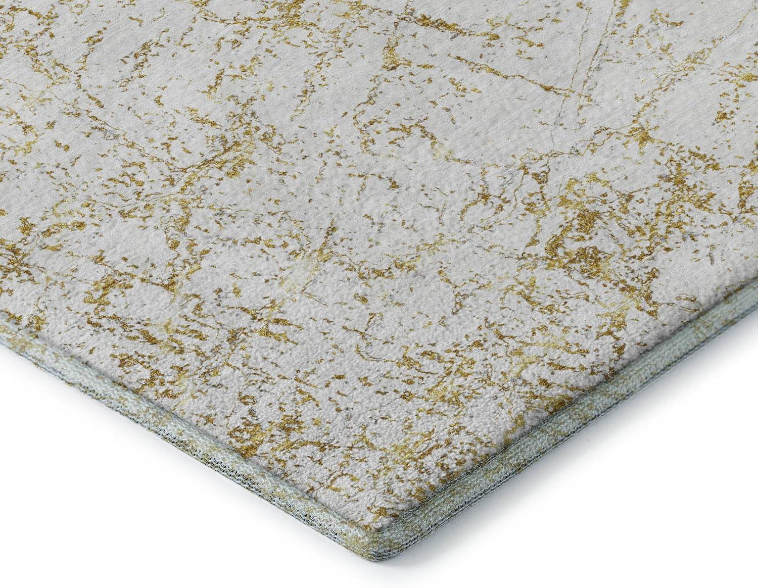 Gold and White 10' x 14' Washable Synthetic Area Rug
