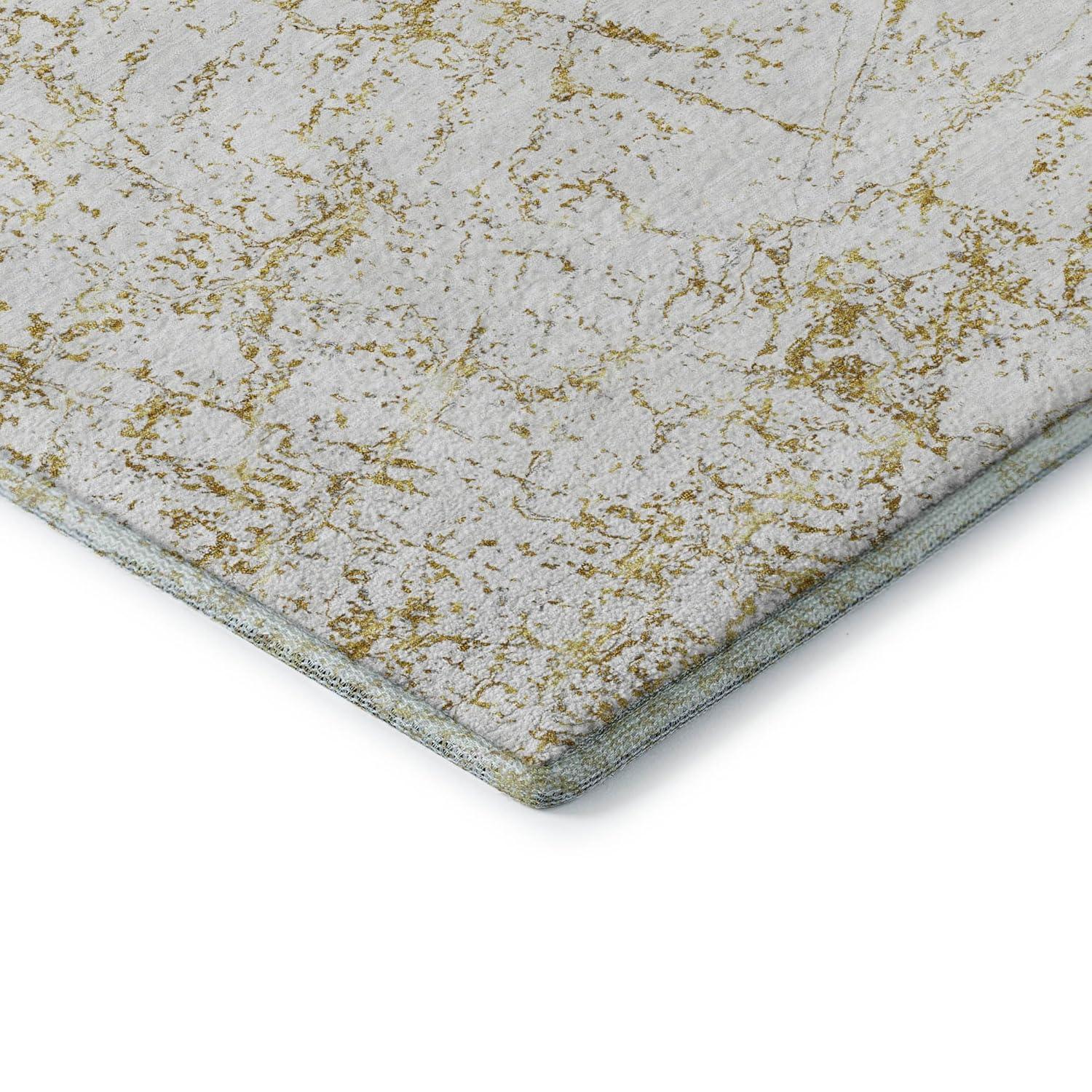 Gold and White 10' x 14' Washable Synthetic Area Rug