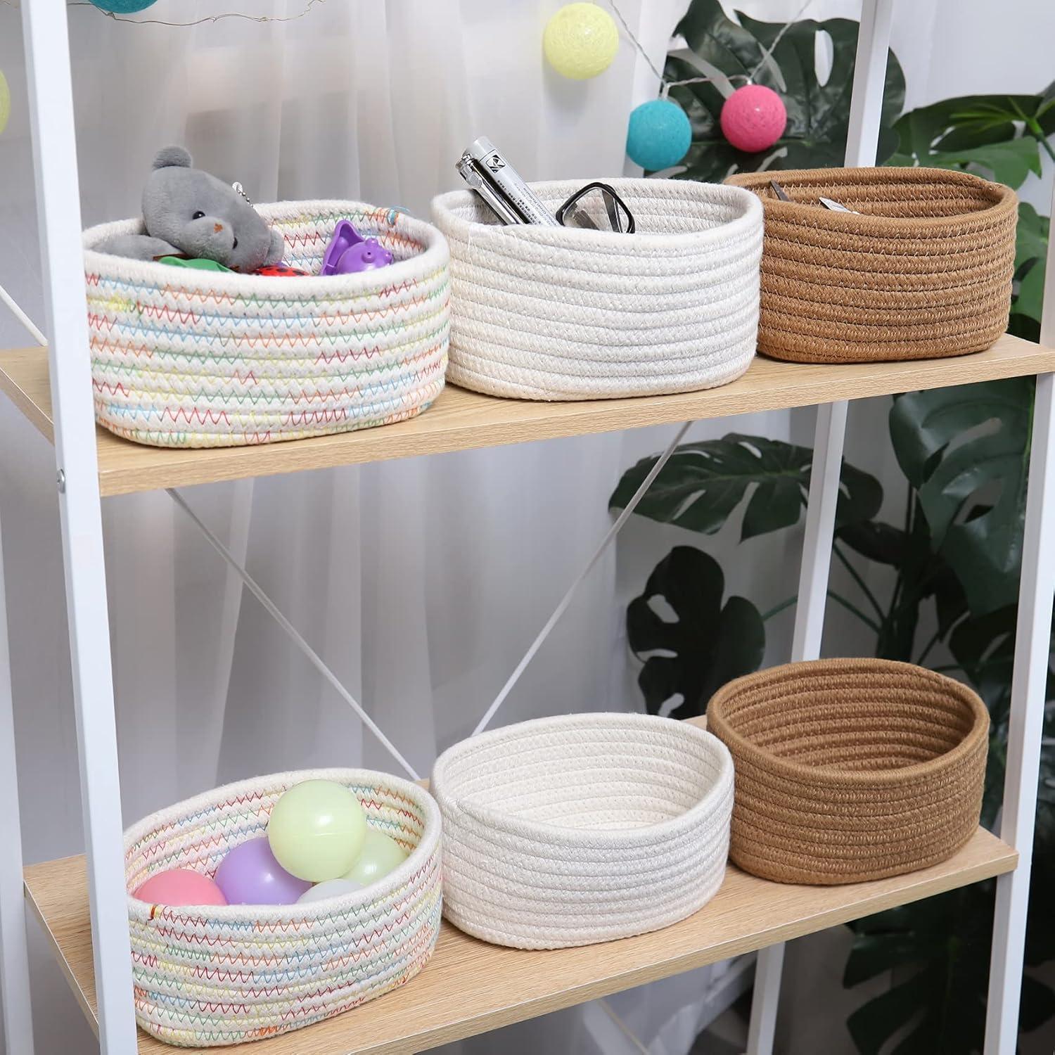 Natural Cotton Oval Mini Storage Baskets, Set of 2