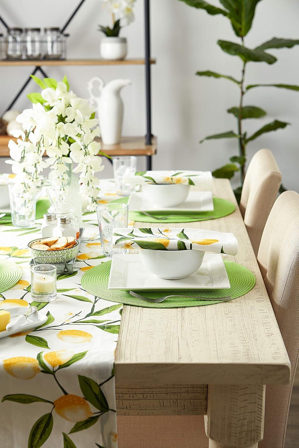 Placemats Set of 6, Lime Green Placemats Set of 6, Round Woven Placemats for Indoor and Outdoor, Washable Woven Placemats for St Patricks Day Placemats, 15 Inch