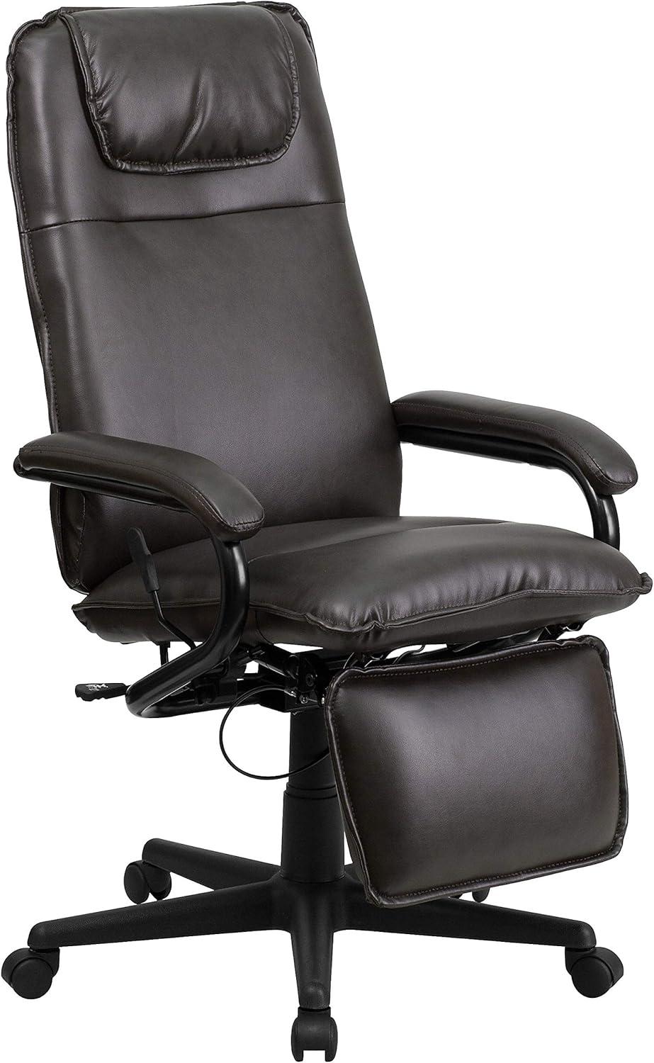 Flash Furniture High Back Brown LeatherSoft Executive Reclining Ergonomic Swivel Office Chair with Arms