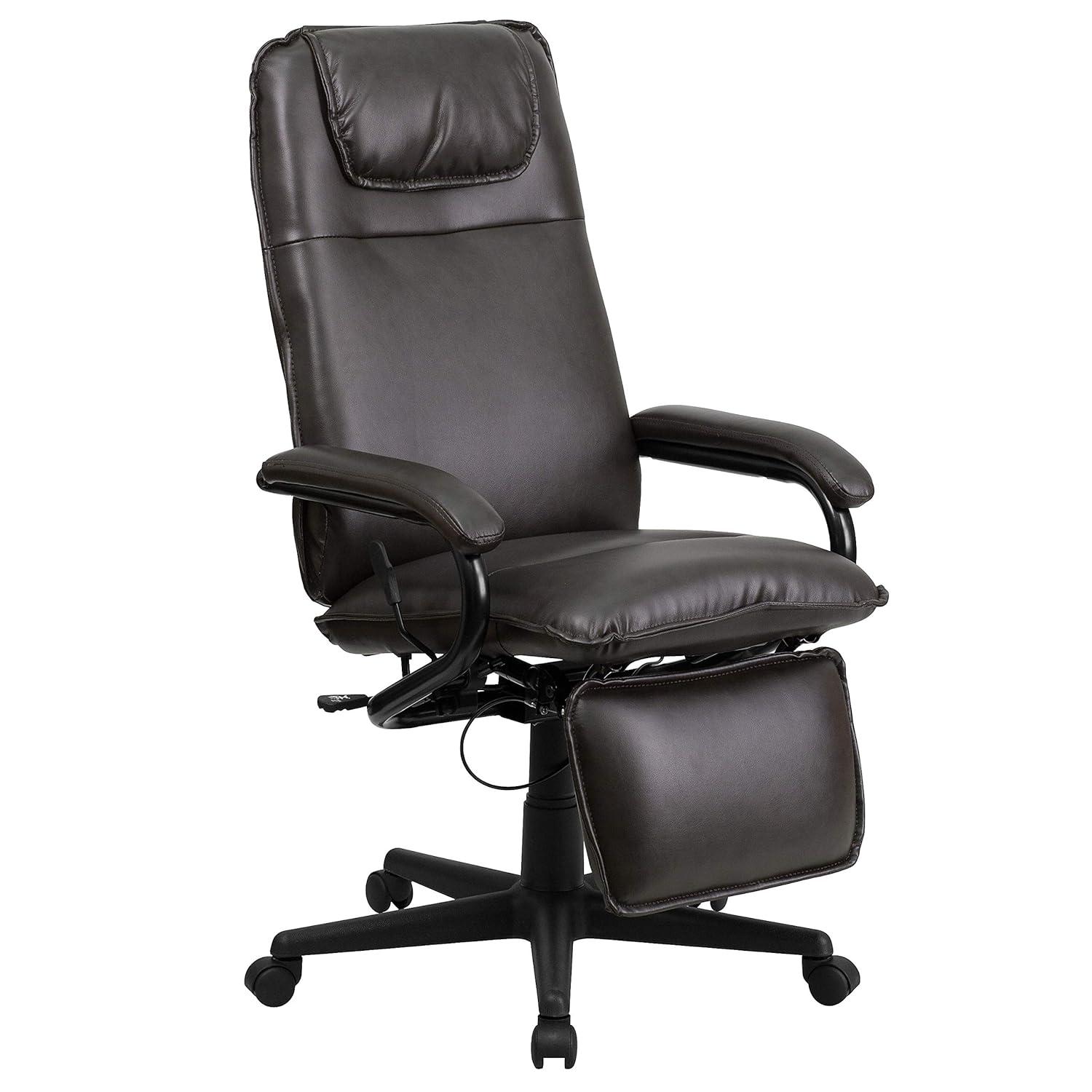 Flash Furniture High Back Brown LeatherSoft Executive Reclining Ergonomic Swivel Office Chair with Arms