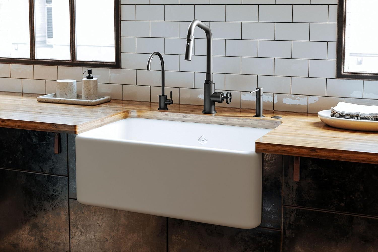 Shaws 30" Single Bowl Farmhouse Apron Front Fireclay Kitchen Sink