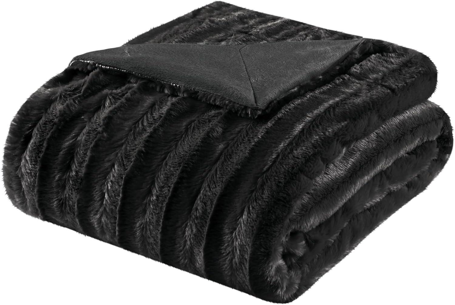 Luxe Cozy Comfort 50"x60" Reversible Black Faux Fur Throw