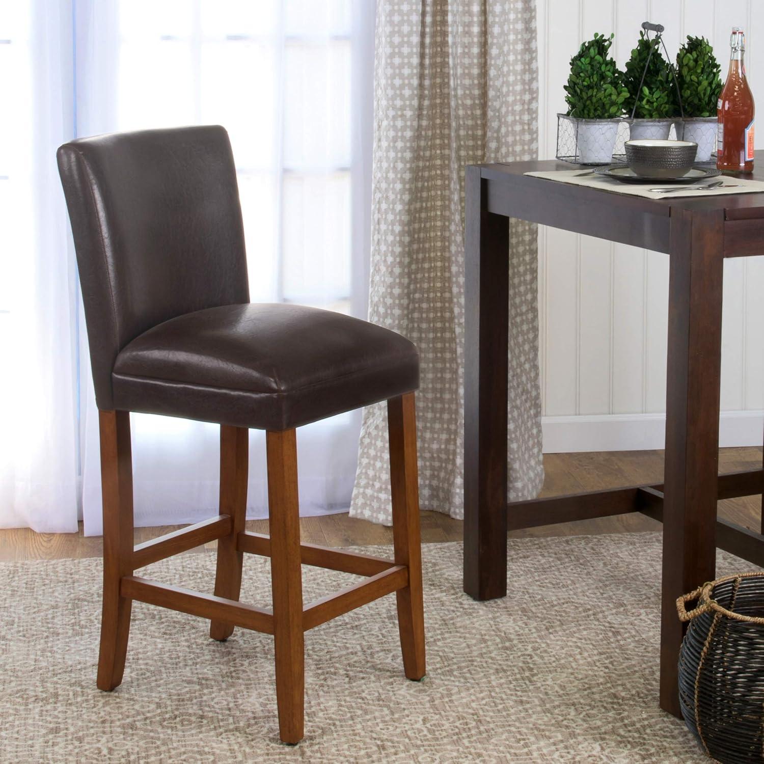 Luxury 29" Brown Faux Leather Barstool with Wood Legs