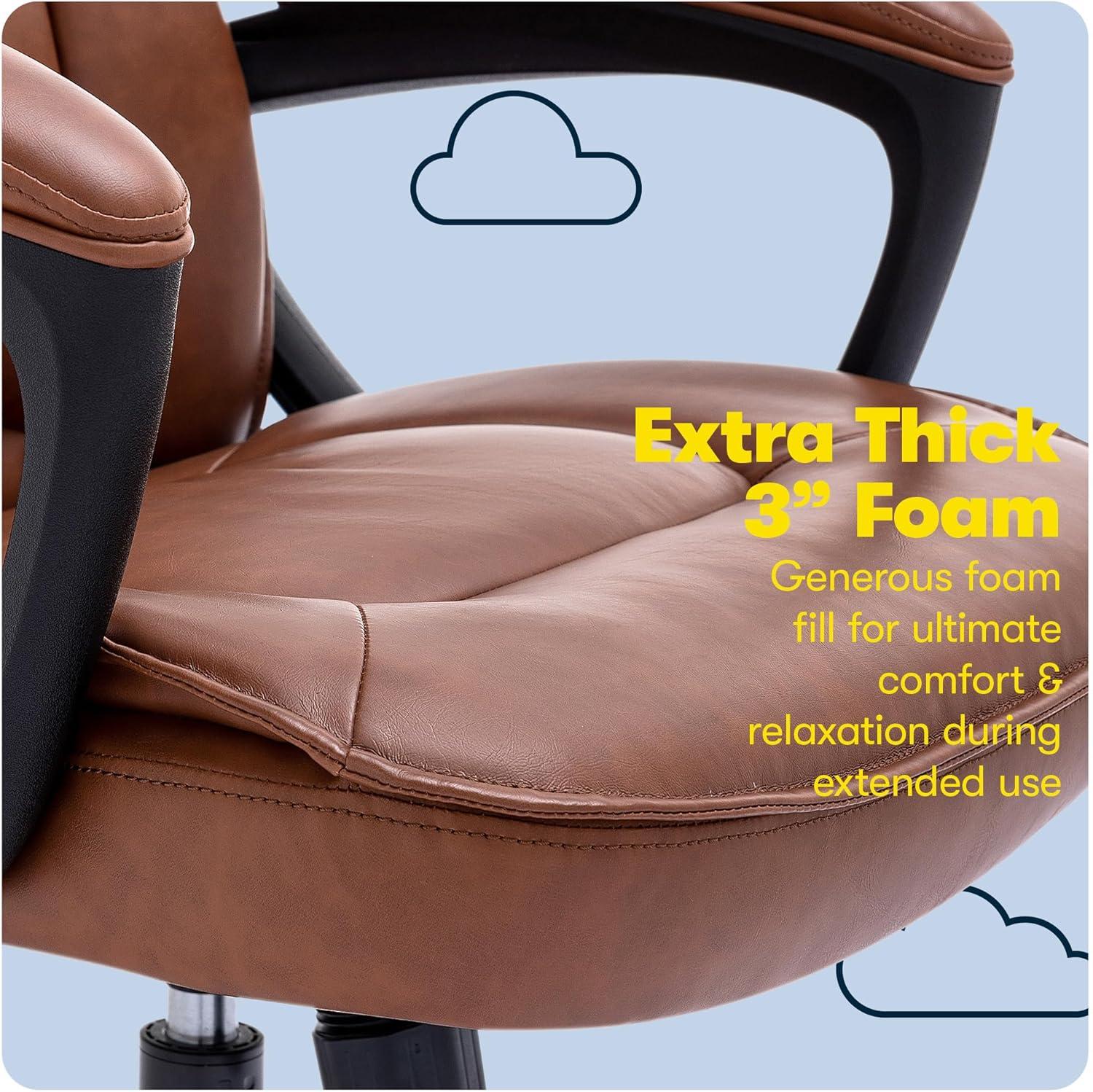 Style Hannah Office Chair Bonded Leather Comfort Cognac - Serta: Ergonomic Lumbar Support, Adjustable Height