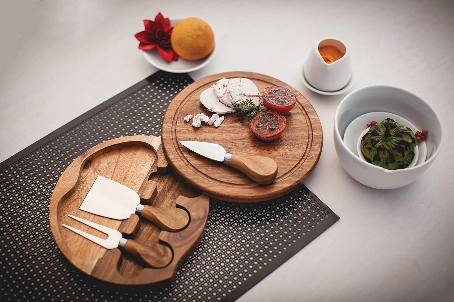 Acacia Round Cheese Board Set with Stainless Steel Tools