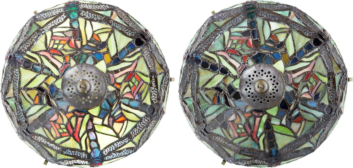 10" H Stained Glass Mini Dragonfly Table Lamp w/ Mosaic Base