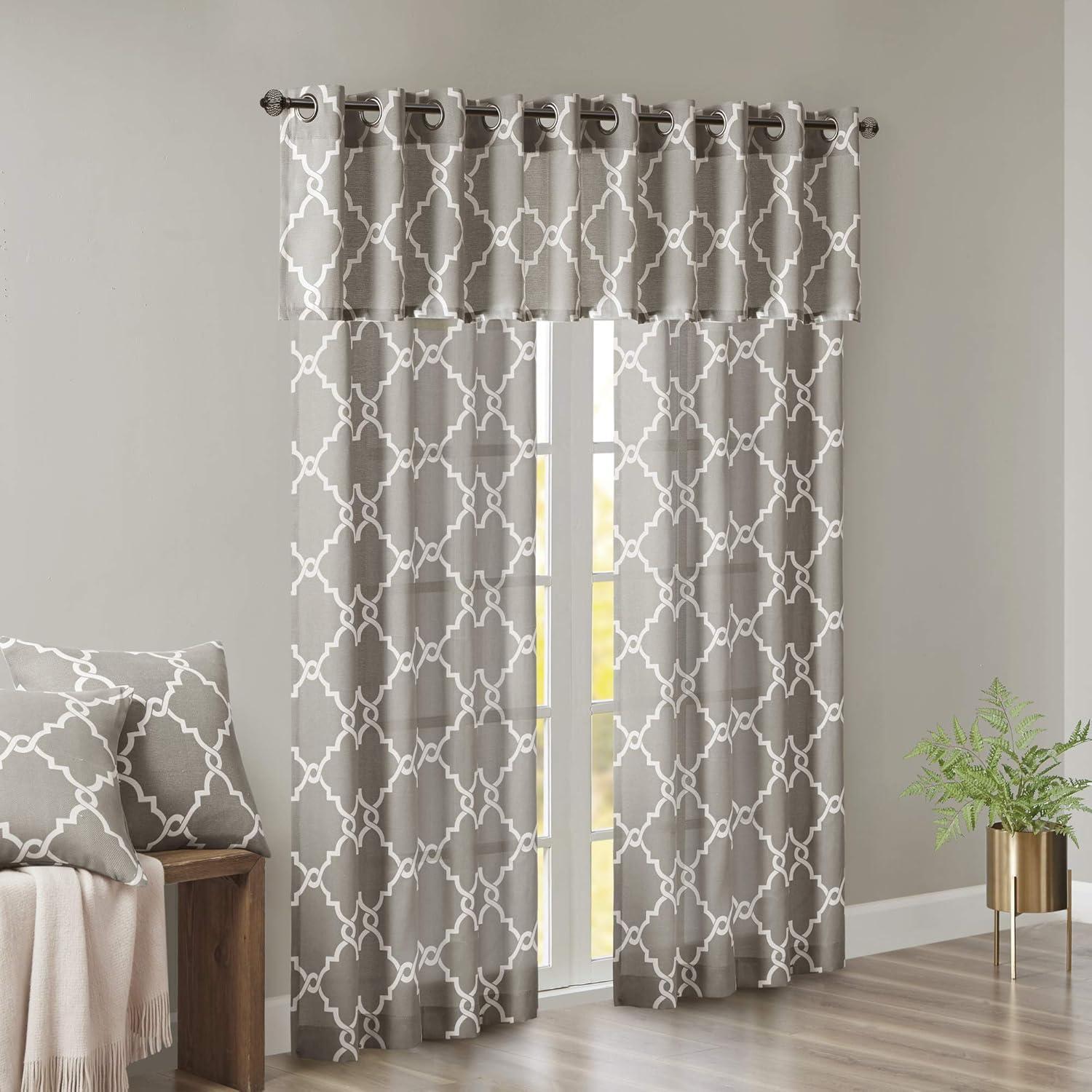 Fretwork Print Grommet Top Window Curtain Panel