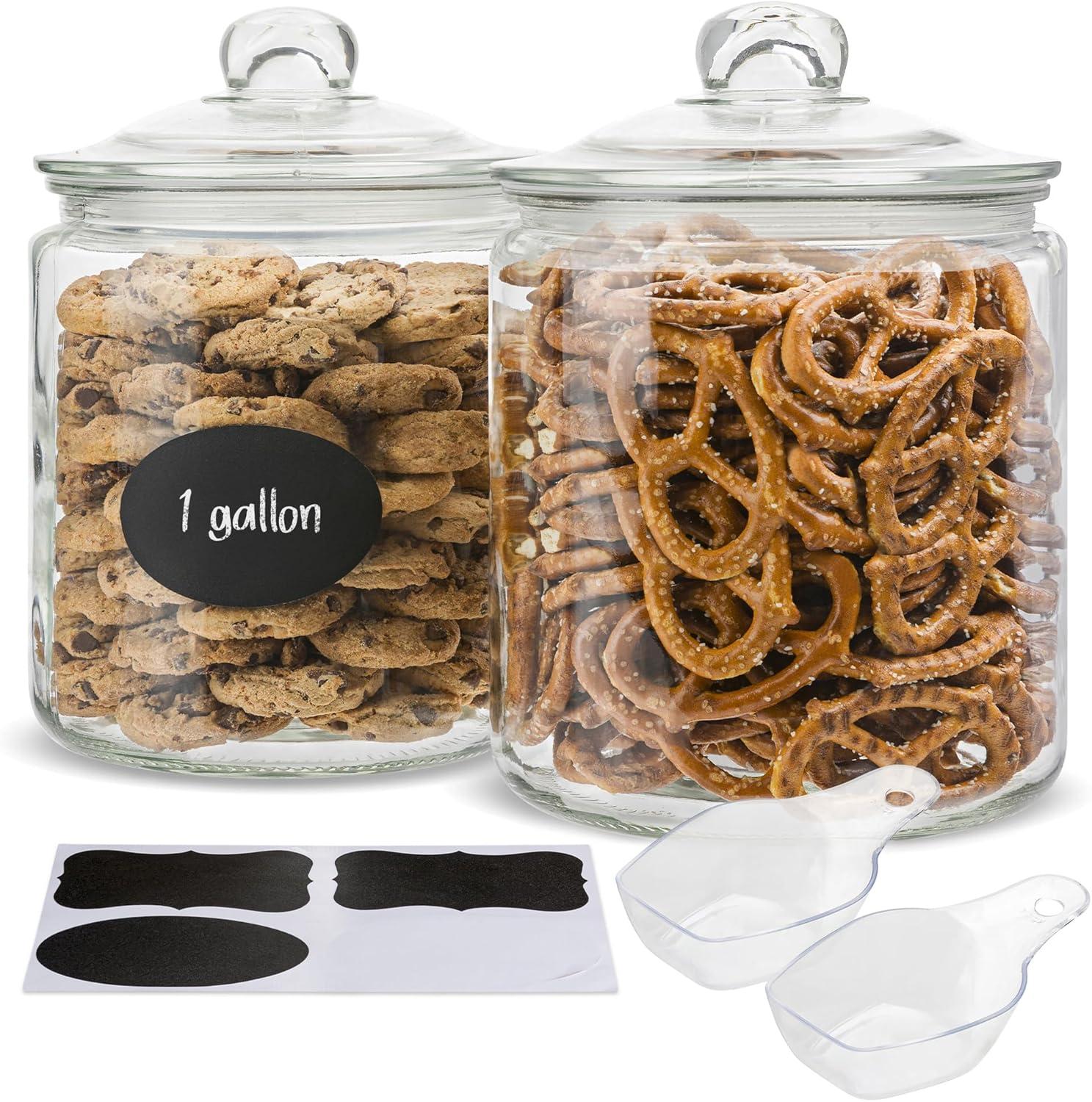 Glass Storage Jars with Chalk and Labels, 1 Gallon, Set of 2