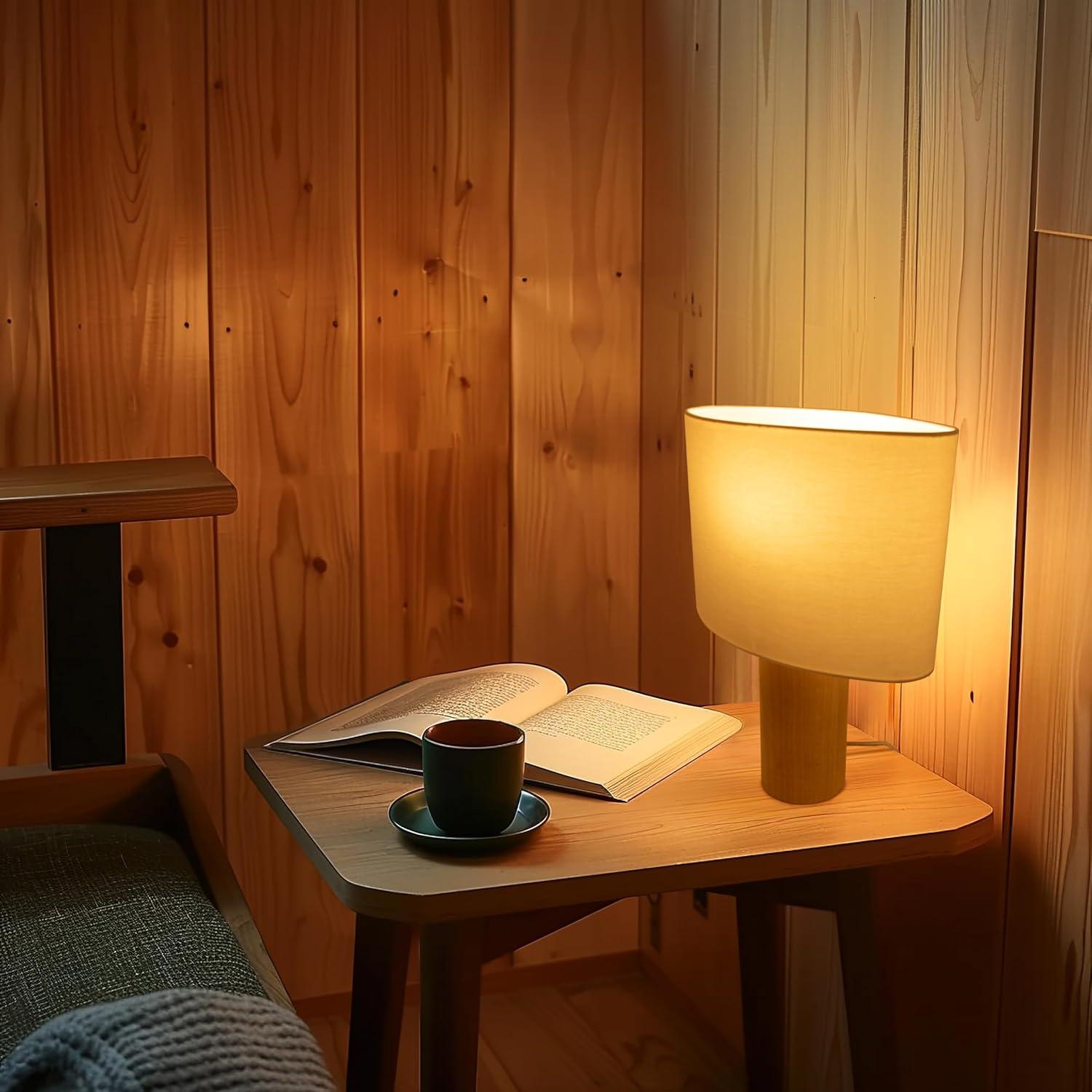 Mia 15.75" Midcentury LED Table Lamp With Natural Maple Wood Base