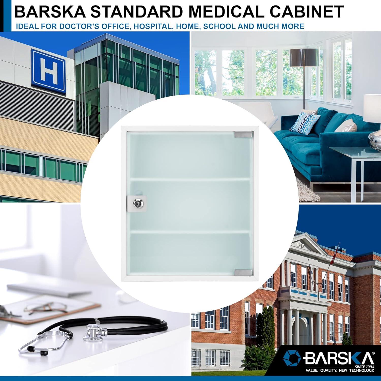 Barska Wall Mount Medical Security Cabinet with Key Lock – Standard Size, Includes Magnetic Erase Pad – for Medications, First Aid, or Supplies