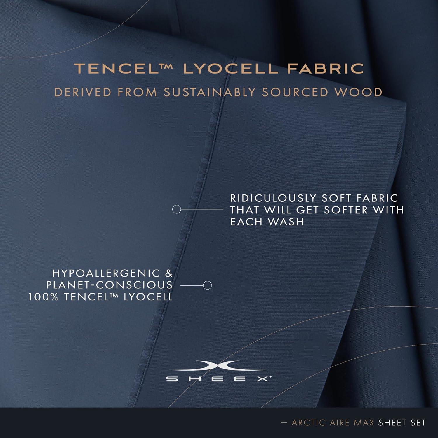 SHEEX Arctic Aire Max Sheet Set with 2 Pillowcases, Queen - Soft as Silk - 100% Tencel Lyocell Sateen - Cooling - Breathable - Moisture-Wicking, Denim