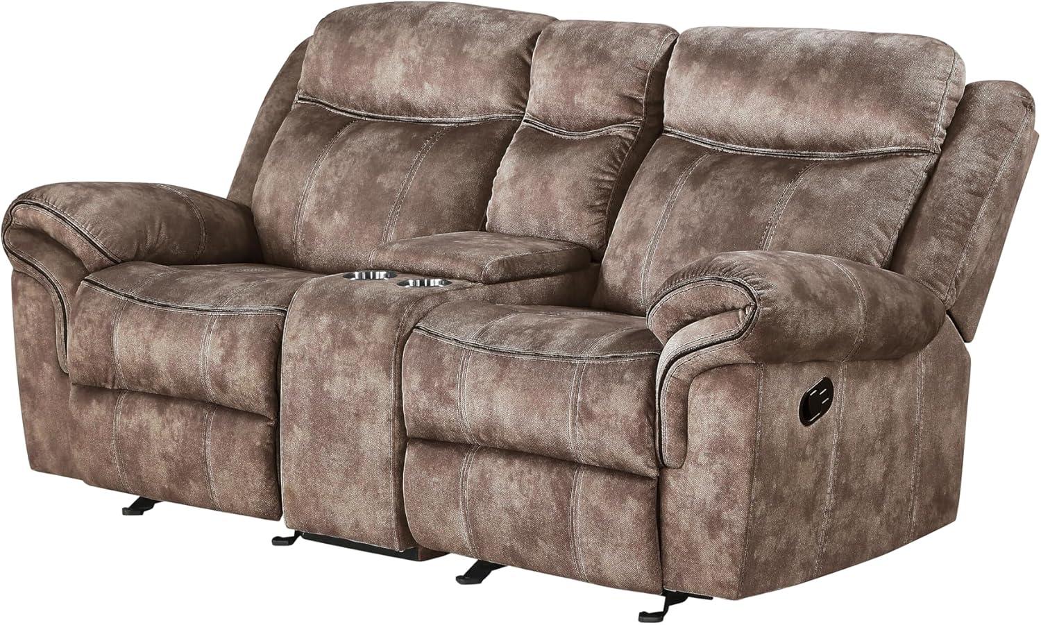 Gray Velvet Tufted Reclining Loveseat with Storage and Cup Holder