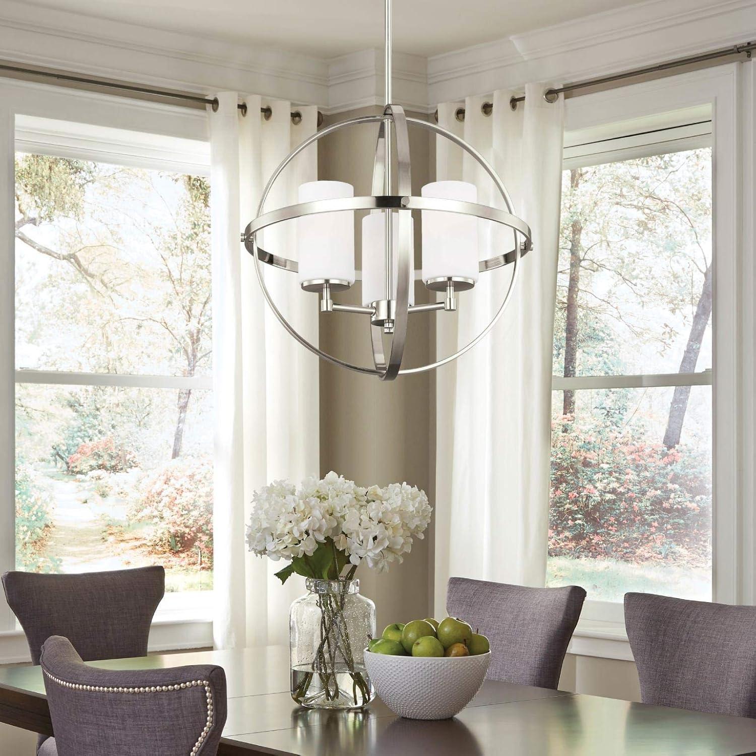 Alturas 3-Light Brushed Nickel Modern Dining Room Hanging Globe Chandelier with Etched White Glass