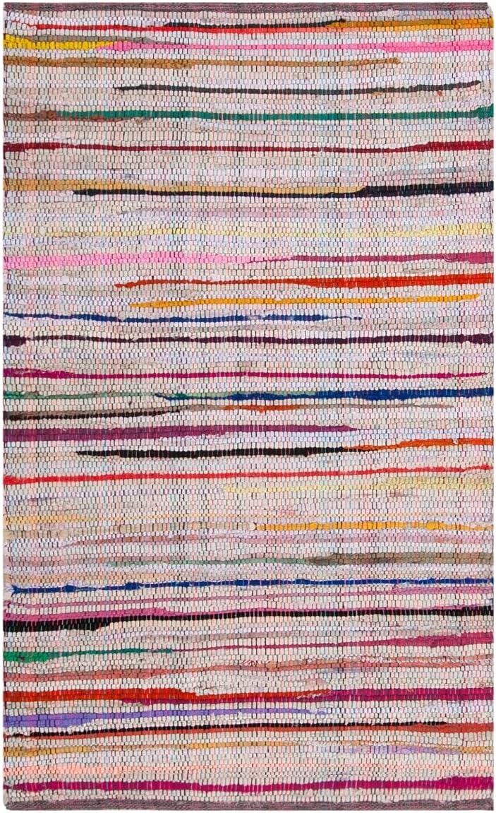 Chic Ivory & Multicolor Handwoven Cotton-Wool Blend Geometric Rug - 2'6" x 4'