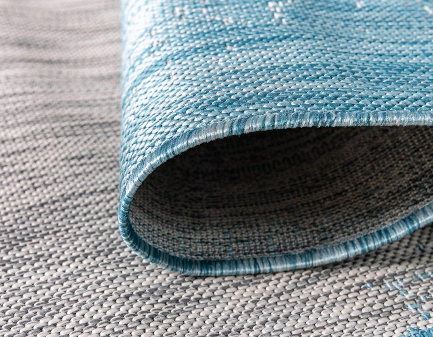 Unique Loom Ombre Outdoor Modern Rug , 4' 0" x 6' 0" ,Aqua