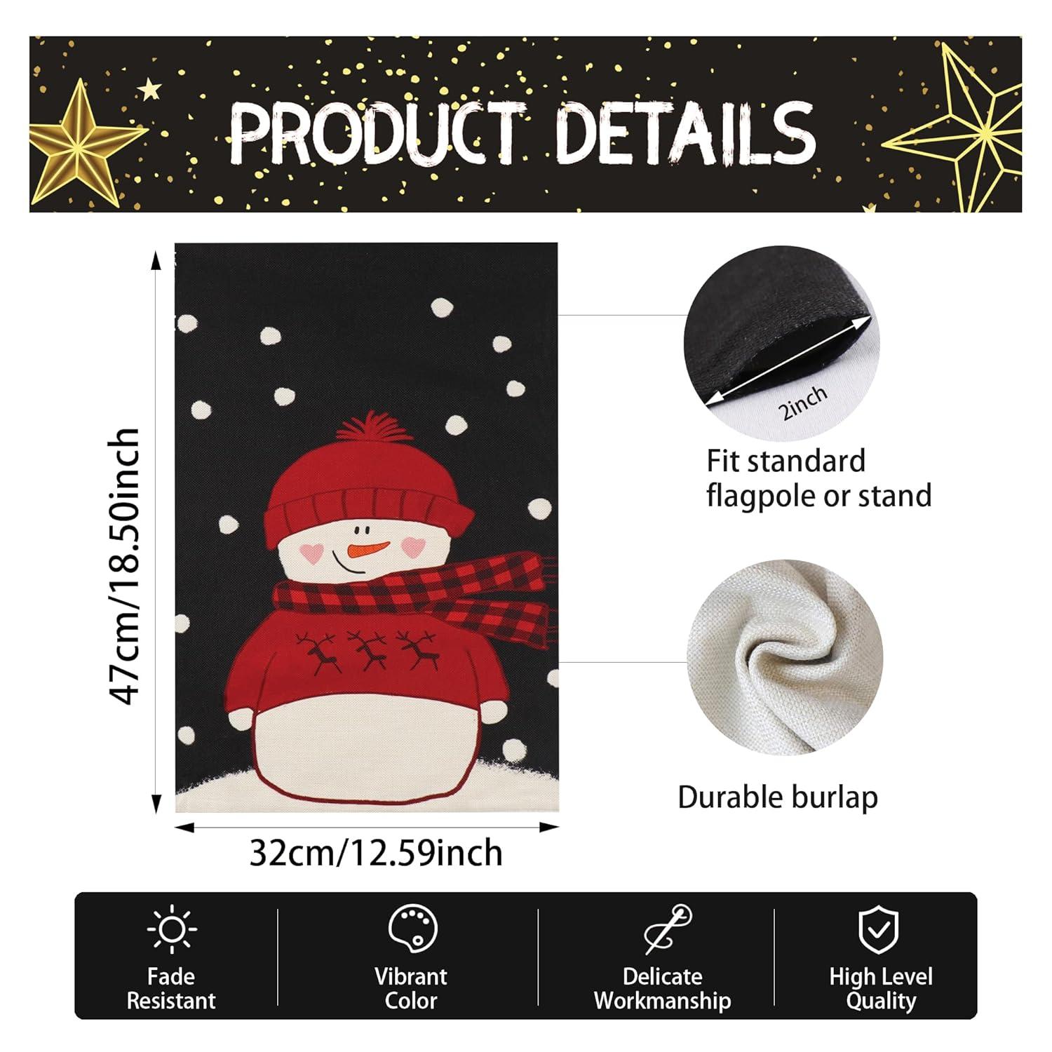 JOOCAR Smile Snowman with Red Scarf Outdoor Yard Flag Decorative Snowflake Winter Garden Flag 12x18 Inch