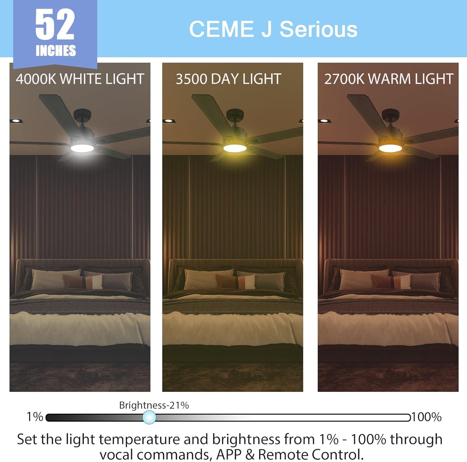 52" 5 Baldes Smart Wifi Ceiling Fan with Remote and Dimmable LED Light Dark Wood