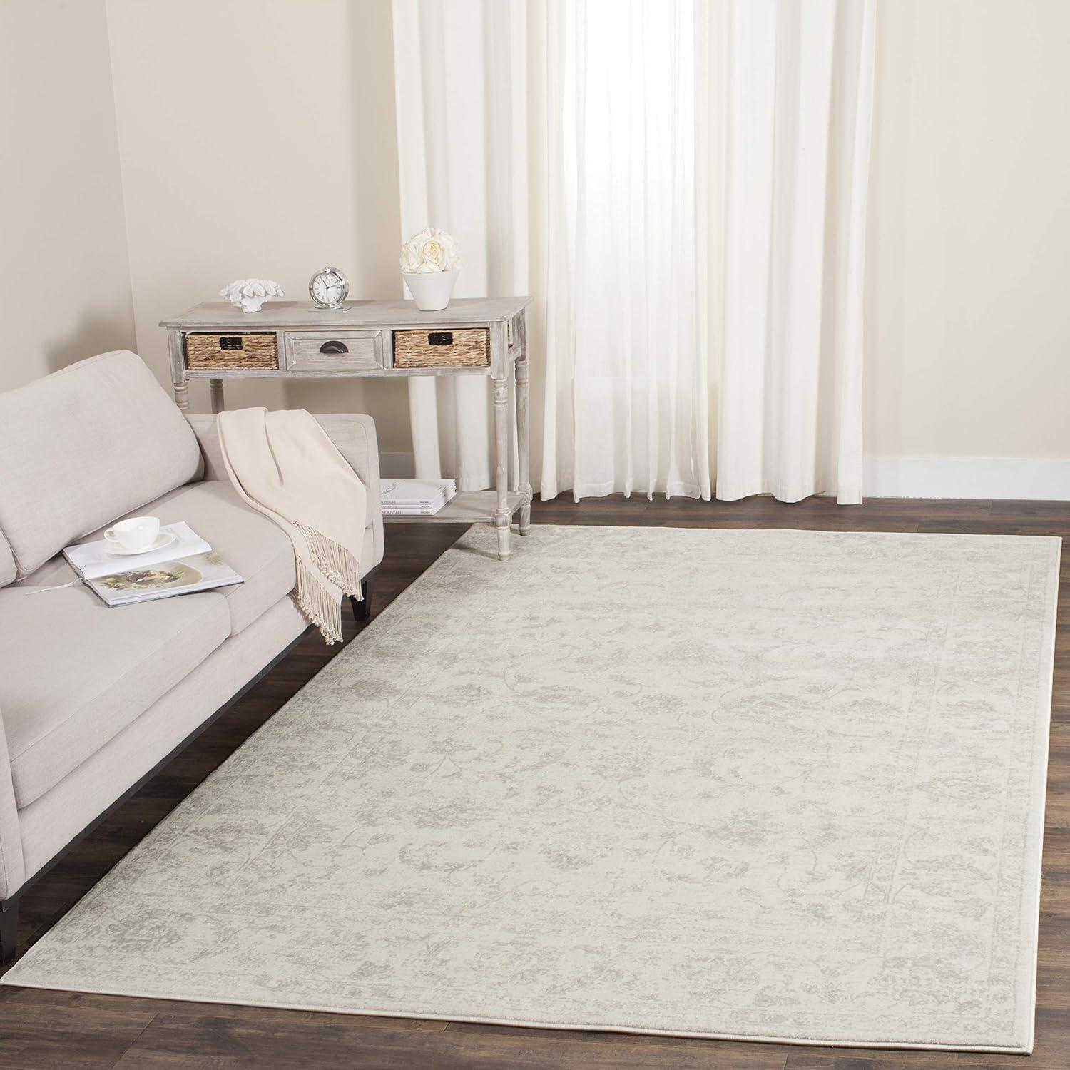 Elegant Cream & Grey Synthetic Rectangular Rug, 6'7" X 9'2"