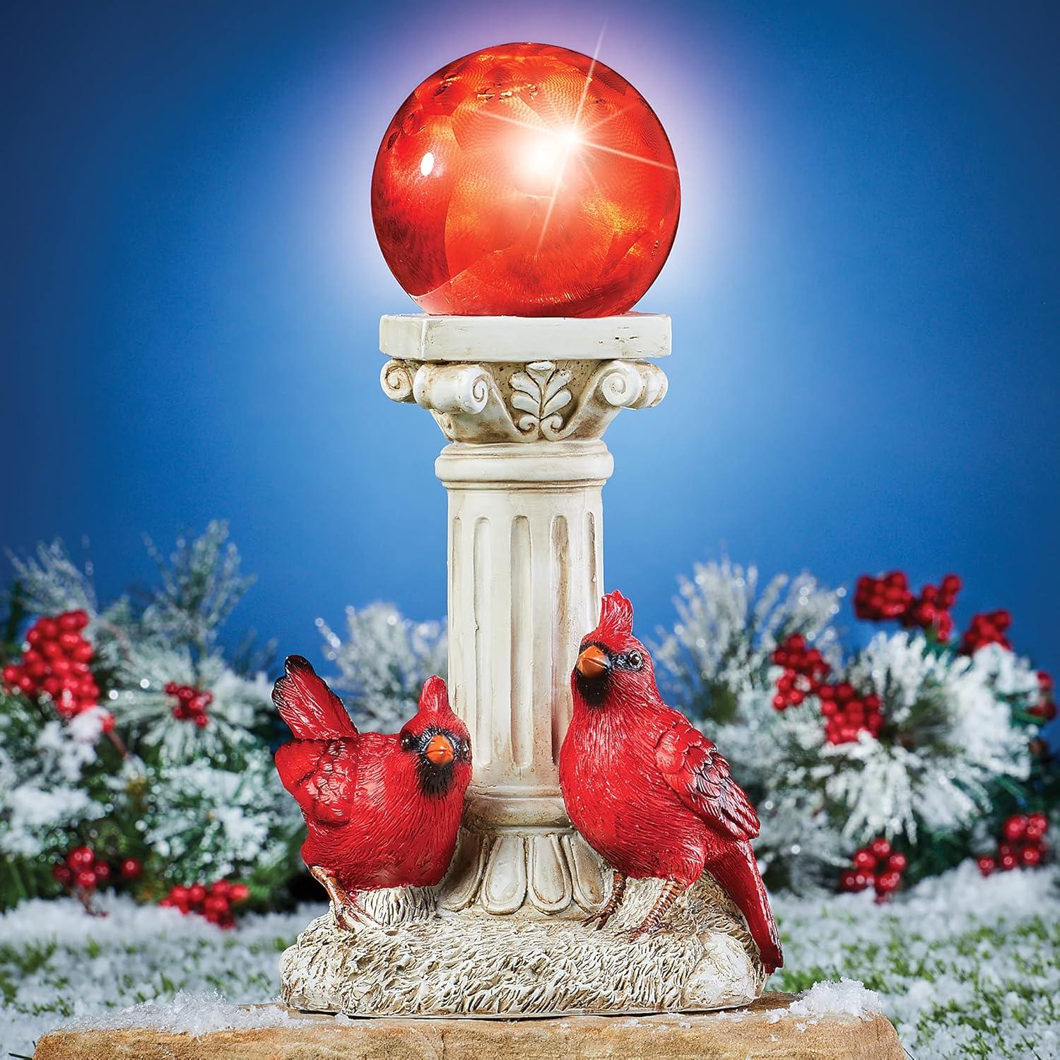 Solar Powered Hand-Painted Red Cardinals Garden Light